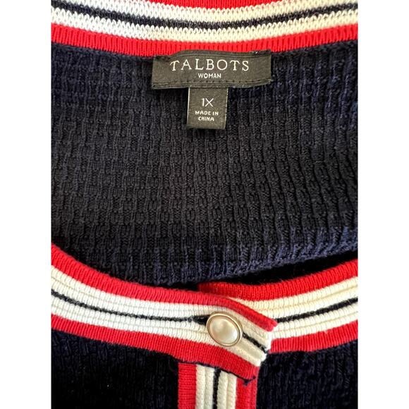 TALBOTS 1X Red White Blue Sweater Cardigan 4th of July USA Anniversary Patriotic - Picture 7 of 9